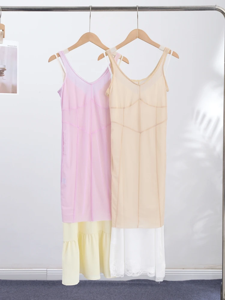 Transparentes Mesh-Overlay Spitzenbesatz Slip Langes Kleid Damen Sexy V-Ausschnitt Ärmellos Bodycon Kleider Charmante Figurbetonte Kleider für Dates und Partys – Detail 3