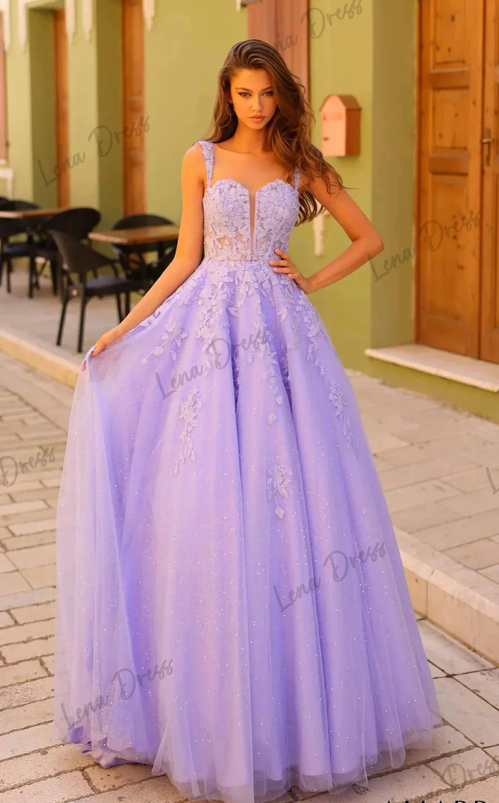 Lena-Sparkling Embroidered Tulle Ball Dress 2024 Purple A-line Evening Dress Wedding Party Dress Vestidos De Fiesta