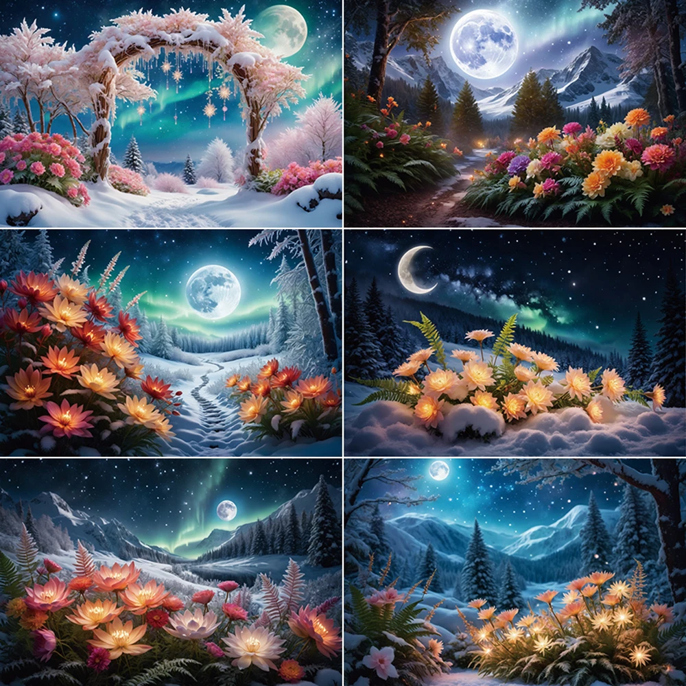 

MOON.QG Winter Snow Photography Background Fairy Birthday Pine Flowers Photo Backdrop Children Photographic Studio Accessories
