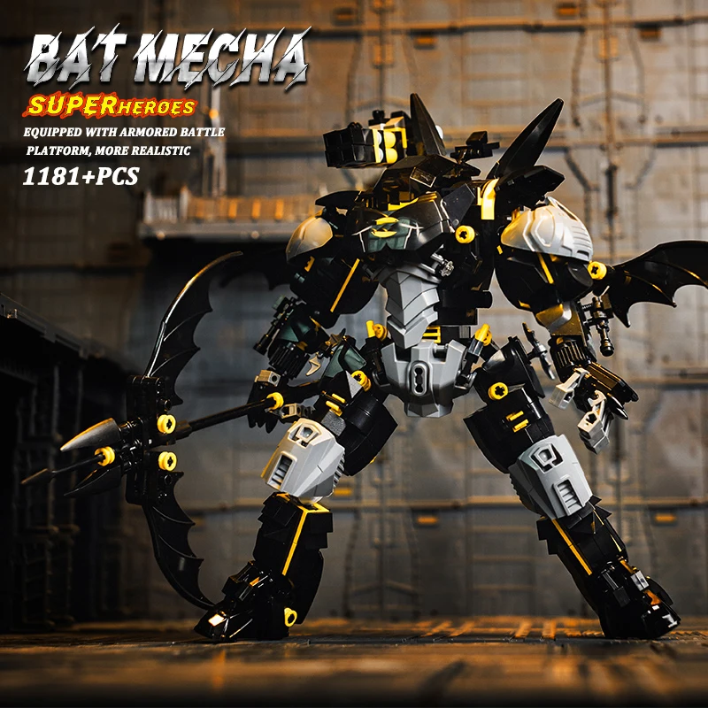 

1181pcs Superhero Series Black Bat Mech Robot Building Blocks Armored Battle Mecha Platform Bricks Toys For Kids Boys Gifts