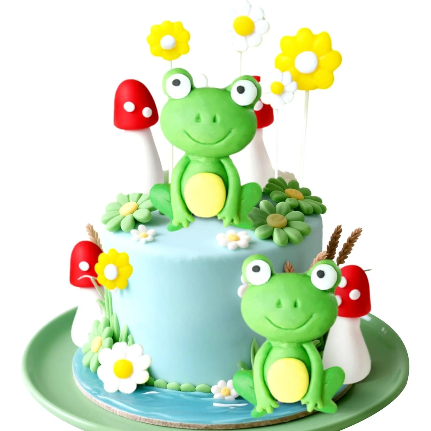 LaVenty Frosch-Kuchendekoration Frosch-Pilz-Hütten-Kuchenaufsatz Garten-Gänseblümchen-Kuchendekoration Gartenparty-Dekoration Hütte – Detail 1