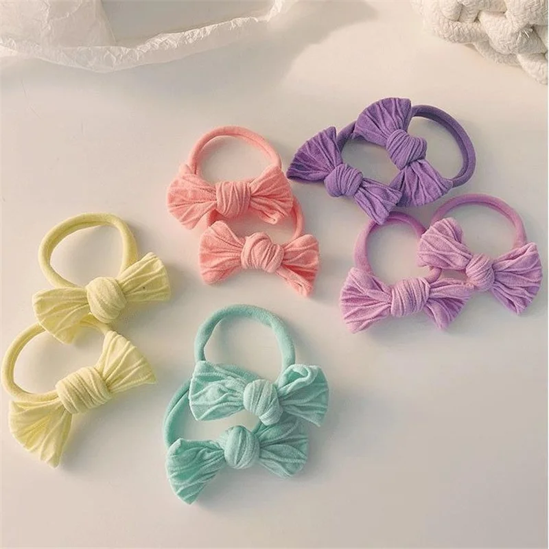 10Pcs/Lot Bow Hair Accessories Cute Elastic Rubber Bands Knot Head Rope Little Girls Towel Ring Candy Color Children Headdress