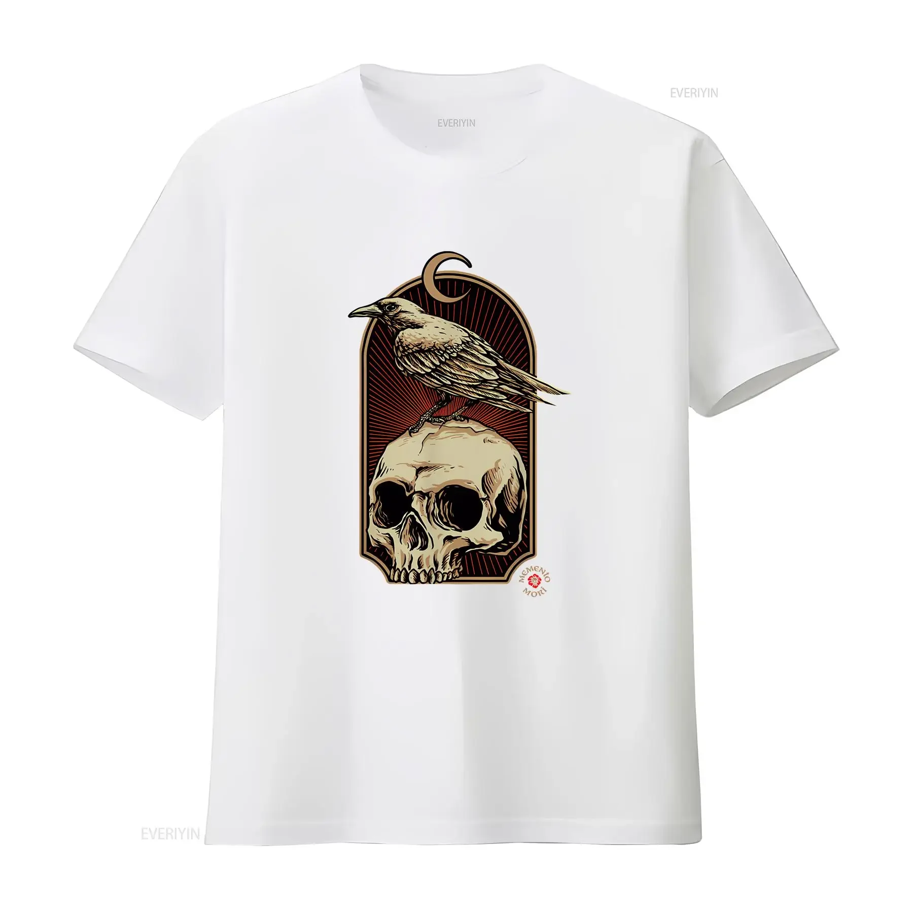تي شيرت Nevermore Skull and Raven Memento Mori مقاس S 5XL ملابس الشارع المغسولة العتيقة متعددة الاستخدامات للجنسين أنيقة أوم ممتدة