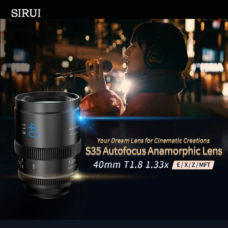 Sirui 40mm T1.8 1.33x AF Anamorphic Lens for Sony E for Nikon Z for Fuji X F FOR Marco 4/3 Cine lens zoom, Blue Flares