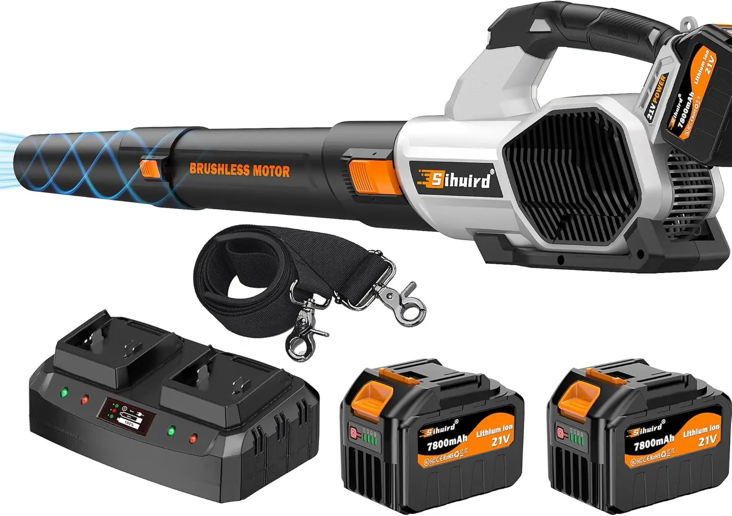 

Cordless Leaf Blower with 765CFM, 2 Batteries & Fast Charger, 3-Speed Turbo Mode, LED Light for Lawn Care