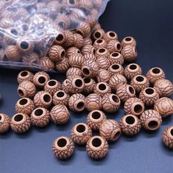 50pcs Plastic Imitation Wood Beads Large Hole Round Retro Craft Bead Jewelry Making Accessories DIY Beading