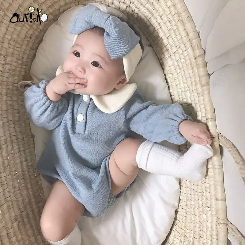 Baby's Long Sleeved Rompers Newborn Baby's Cotton Jumpsuit Baby Crawling Clothes Cute Peter Pan Collar Rompers