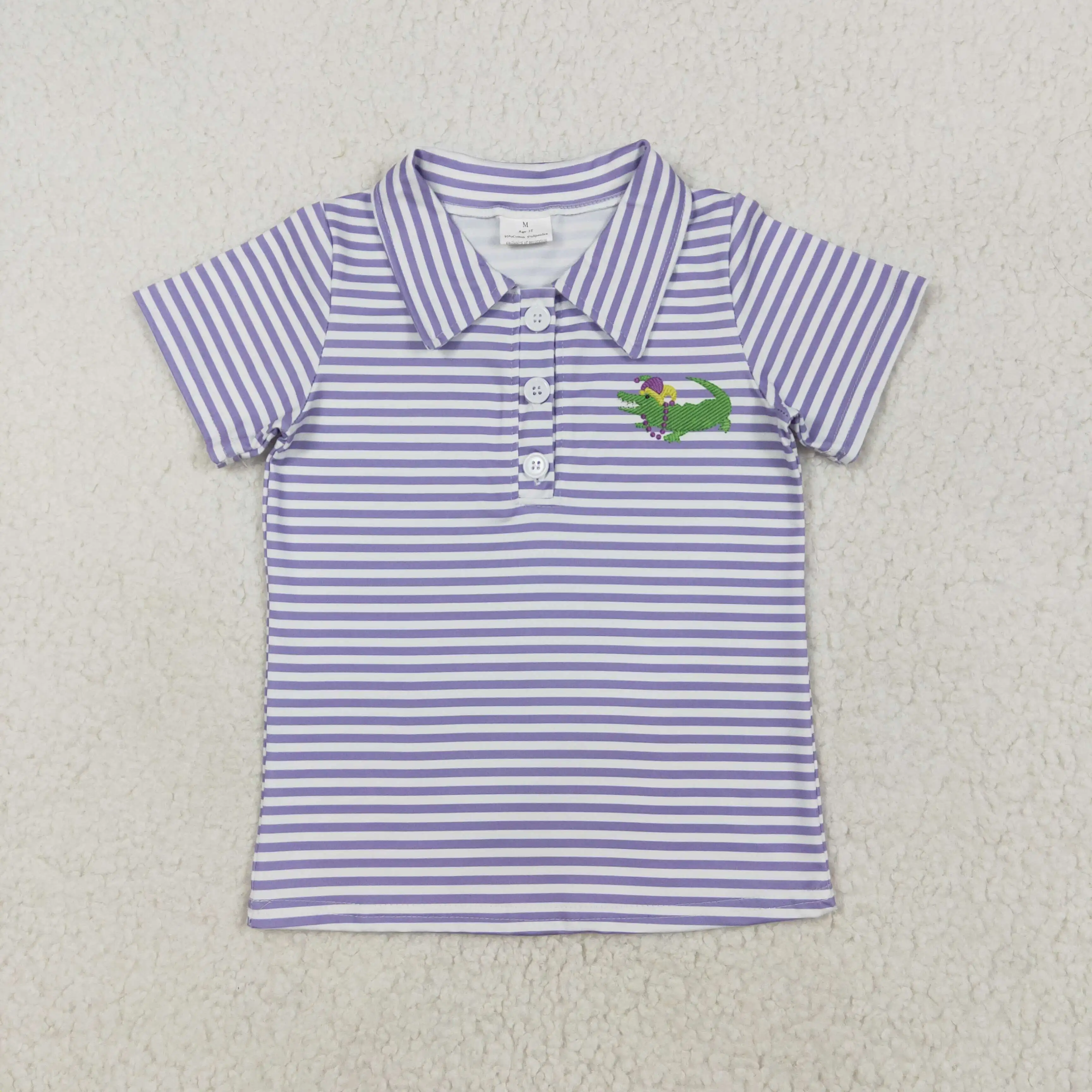 

New rts baby boys summer tops wholesale boutique carnival crocodile print purple striped short sleeve boys shirts