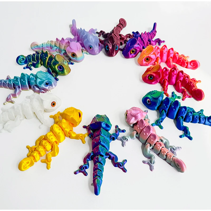 Color 10/14cm3D printed chameleon ornaments 3D simulation eye joint movable chameleon  office ornaments decompression gift