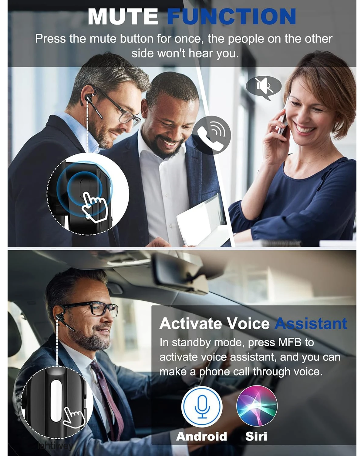 Business Bluetooth Earpiece Wireless Handsfree Headset 36 Hrs Driving Headset with Noise Cancelling Mic Headset for Truck Driver