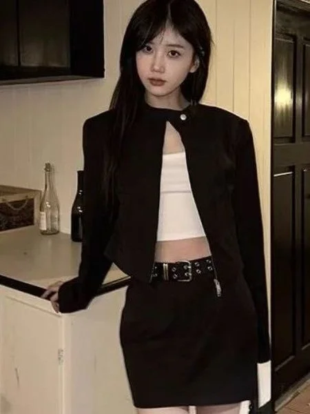 

American Style Short Jacket Spicy Girl Student Long Sleeve Stand Collar Slim Fit Spring Autumn New Arrival High End Feeling