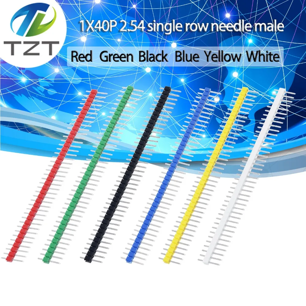 40Pin 1x40P 2.54MM Male Breakable Pin Header Strip 2.54 Long Blue Red White Green Yellow Connector 5 Colors kit for PCB board