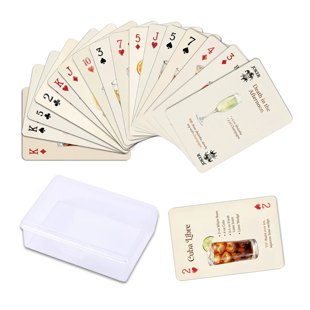 

54pcs Cocktail Recipes Playing Cards Bartender Guide Poker Deck for Party Home Bar Decor Drinking Game Gift with Box