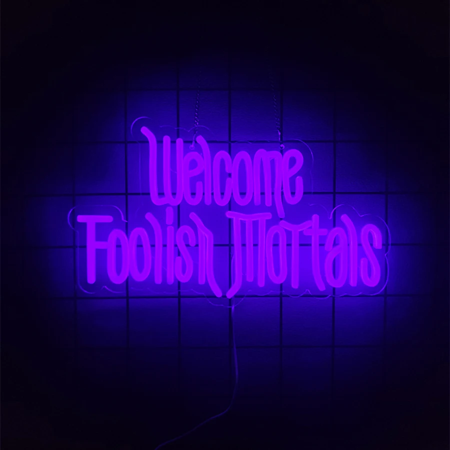 Letrero de neón de bienvenida a los tontos para decoración de pared, letrero iluminado para fiesta de halloween, decoración de cueva de hombre, mansión encantada gótica espeluznante
