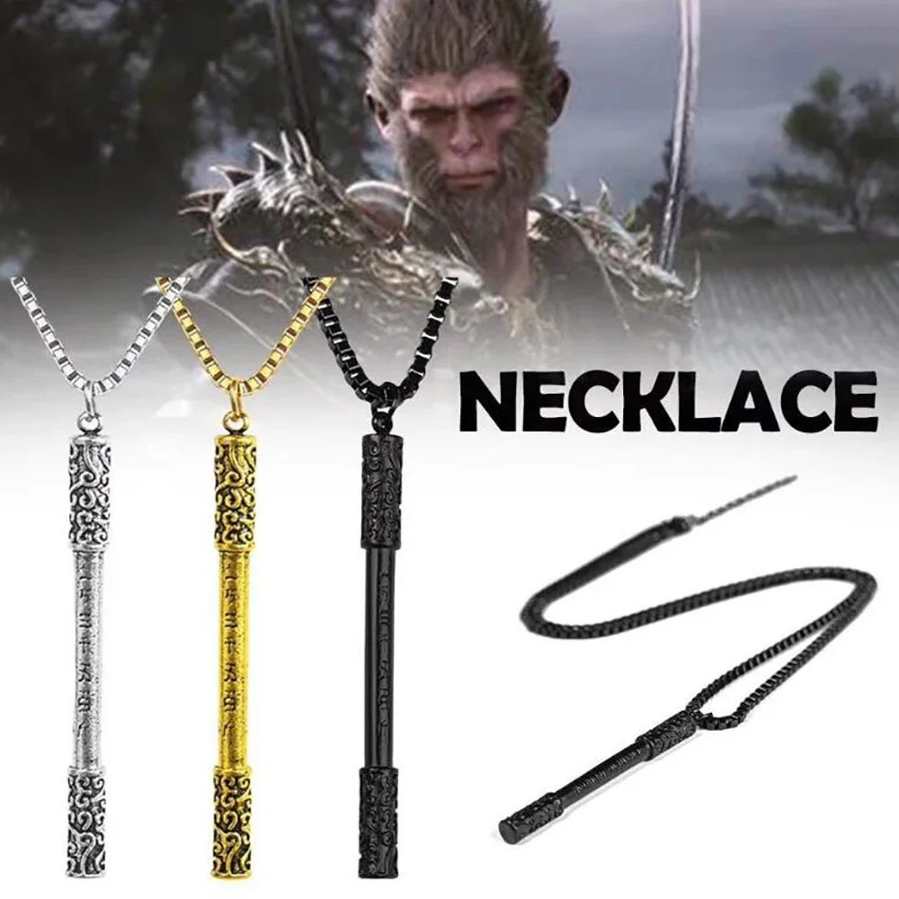Black Myth:Wukong Stick Pendant Neckalce for Men Women Golden Rod Necklace Monkey Cosplay Costume Accessories Fans Cos Jewelry