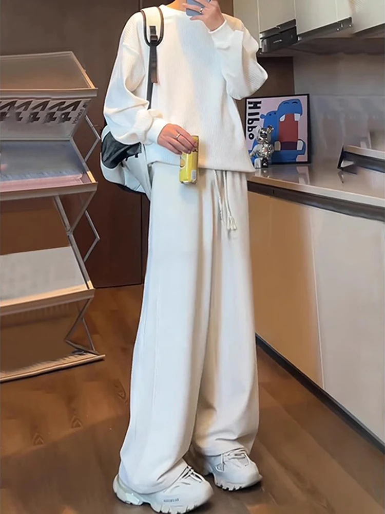 American Retro White Pants Draped High-End Loose Lazy Sle Wide Leg Straight Cut Casual Trousers for Men Autumn Winter