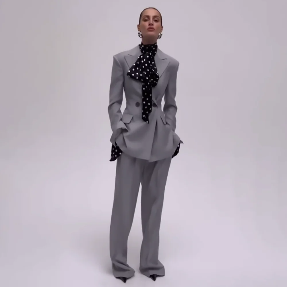 

Elegant Women's Two Pieces Pants Sets Peaked Lapel 2Buttons Blazer+Trousers Slim Fit Professional Office Work Dinner Party Wear