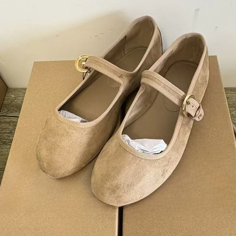 Mary Jane Shoes Women Vintage Suede Comfortable Round Toe Buckle Strap Non Slip 2026 Autumn Brown Retro Office Ballet Flat Shoes view 3