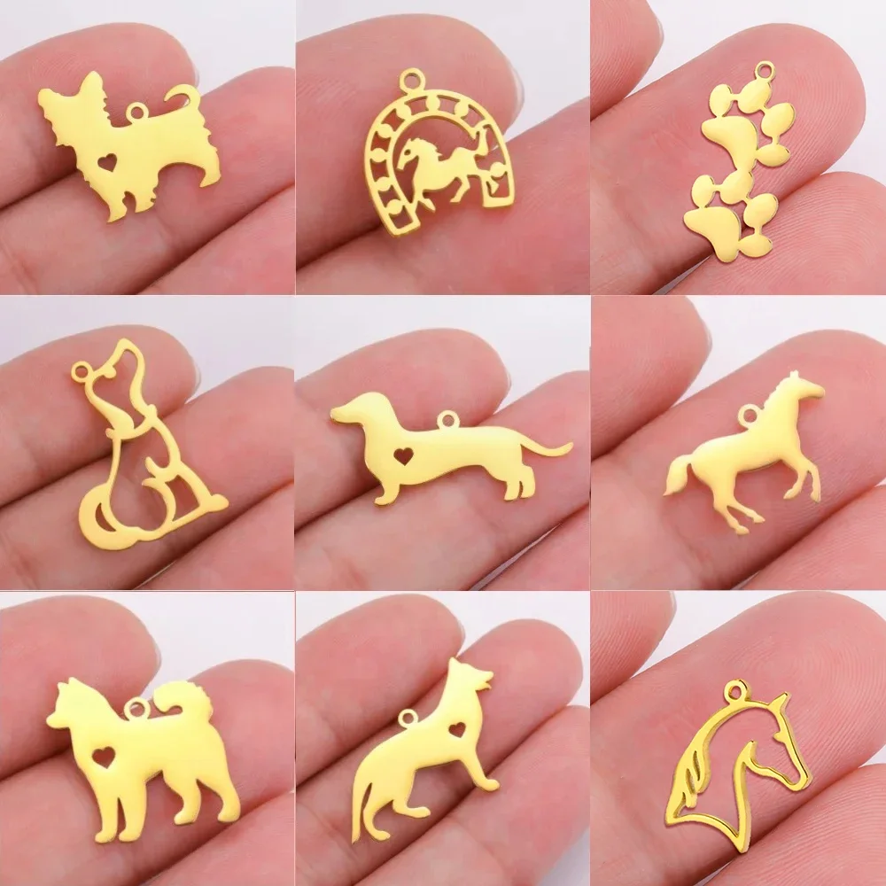 EUEAVAN 5pcs Stainless Steel Pendant Cute Dachshund Dog Horse Charms for Necklace Bracelet Earrings Jewelry Making Supplies DIY