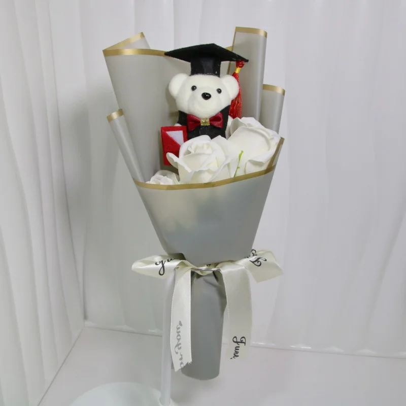 New Sunflower Bear Bouquet Rose Cartoon Lovely Bear Graduation Gift Birthday Party Sunflower Soap Flower Graduation Ceremony