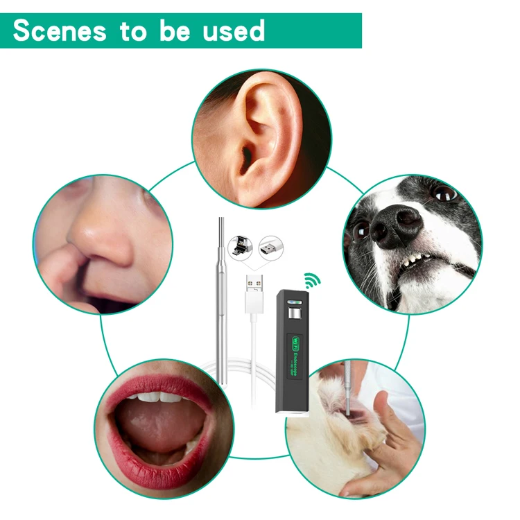 Waterproof 3.9mm wireless digital otolaryngological borescope ENT wifi visual ear spoon endoscope