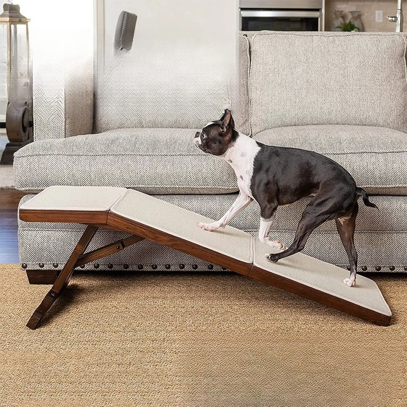 Wooden dog ramp stairs Pet accessible bed ladder Wooden foldable senior dog ramp steps