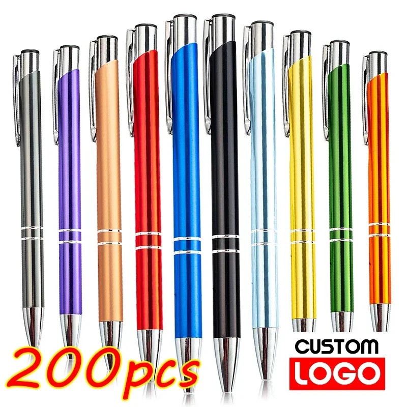 200pcs Metal Ball Pen Custom Logo Promotional Gift Pen Personalized Giveaway Advertising Pen Wholesale Laser Engraving Name Text