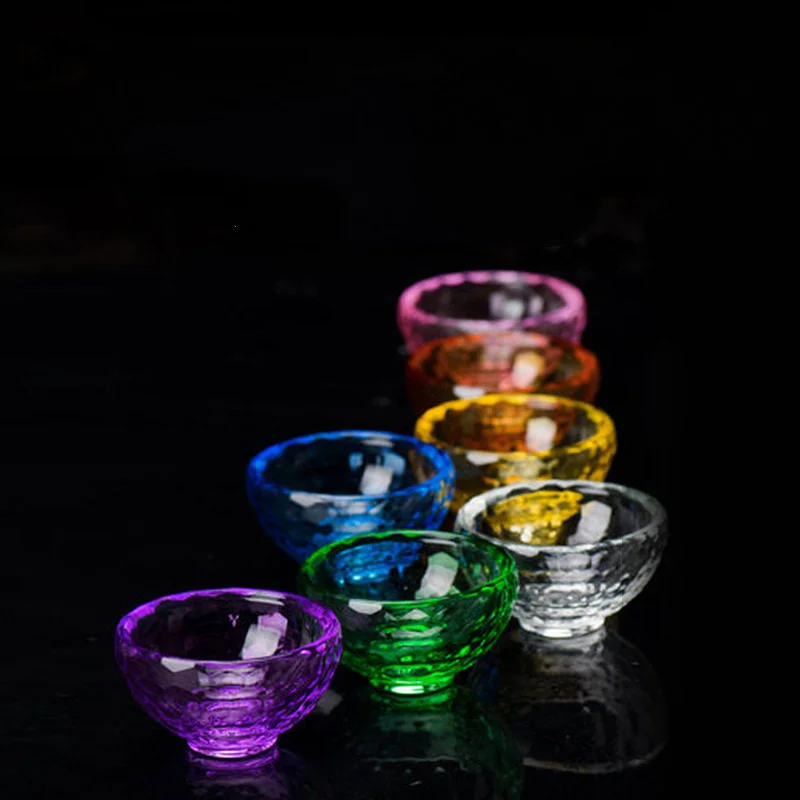 10cm Rainbow Glass Offering Bowls - Crystal Clear Water Bowls for Zen Altar 7 Chakras Meditation Home Buddhist Decor