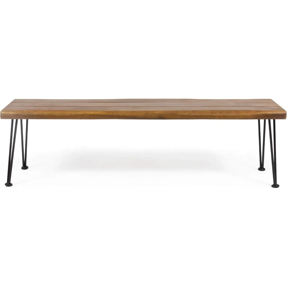 

Gladys Outdoor Modern Industrial Acacia Wood Bench with Metal Hairpin Legs, Teak and Rustic Metal