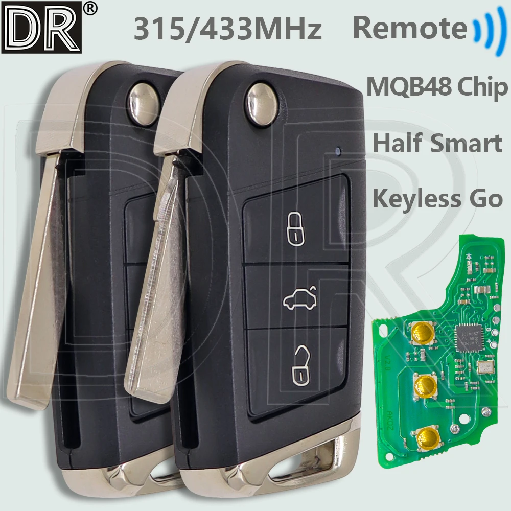 

DR MQB48 Chip 315/433MHz Keyless Go Car Remote Key For VW Volkswagen Golf 7 MK7 Tiguan Touran Polo Skoda Seat
