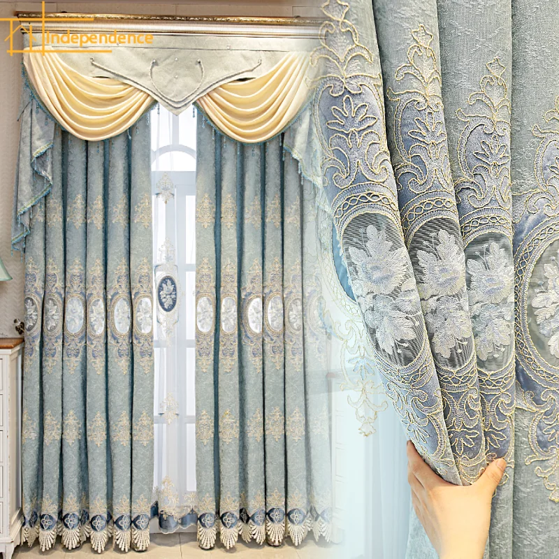 

Chinese Pastoral Hollow Embroidered Curtains for Living Room Bedroom Thickening Blackout Home Custom Finished Partition Curtain