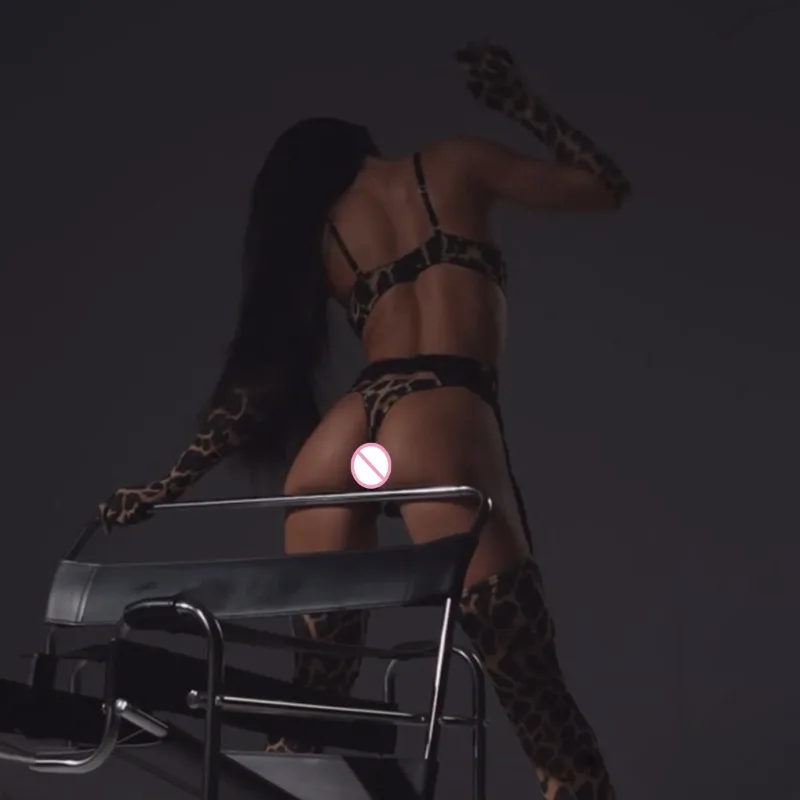 Leopard Erotic Costumes for Women 5 Pcs Lingerie Sets Ultra Sexy Lace Patchwork Intimate Sexy Underwear Set with Gloves Stocking