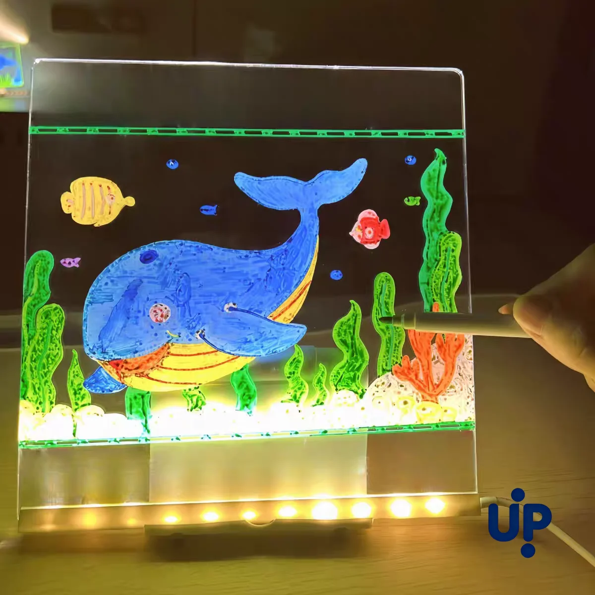 Light Up Acrylic Message Board Rewritable DIY Children's Glowing Drawing Board Message Lamp With 7 Colorful Pens