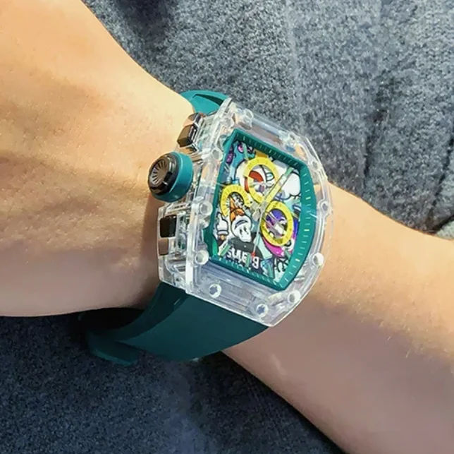 CRONUSART Men Chronograph นาฬิกา 550 มม.* 42 มม.Tonneau นาฬิกาข้อมือ Sapphire Case Luminous Fluororubber สายคล้อง