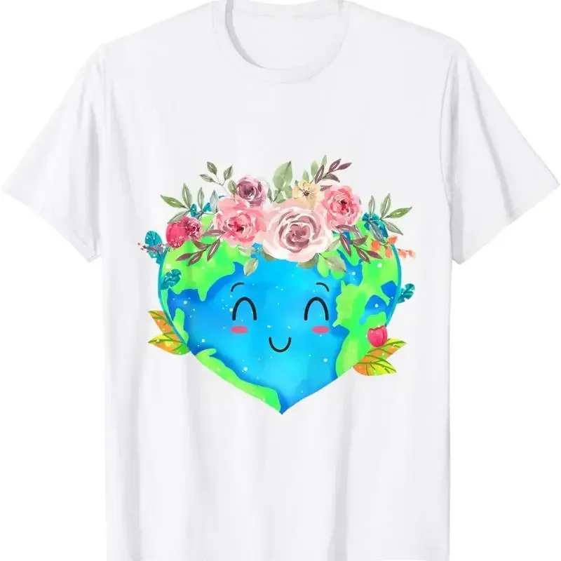 Cute Flowers Crown Planet Spring Nature Peace Earth Day T Shirt