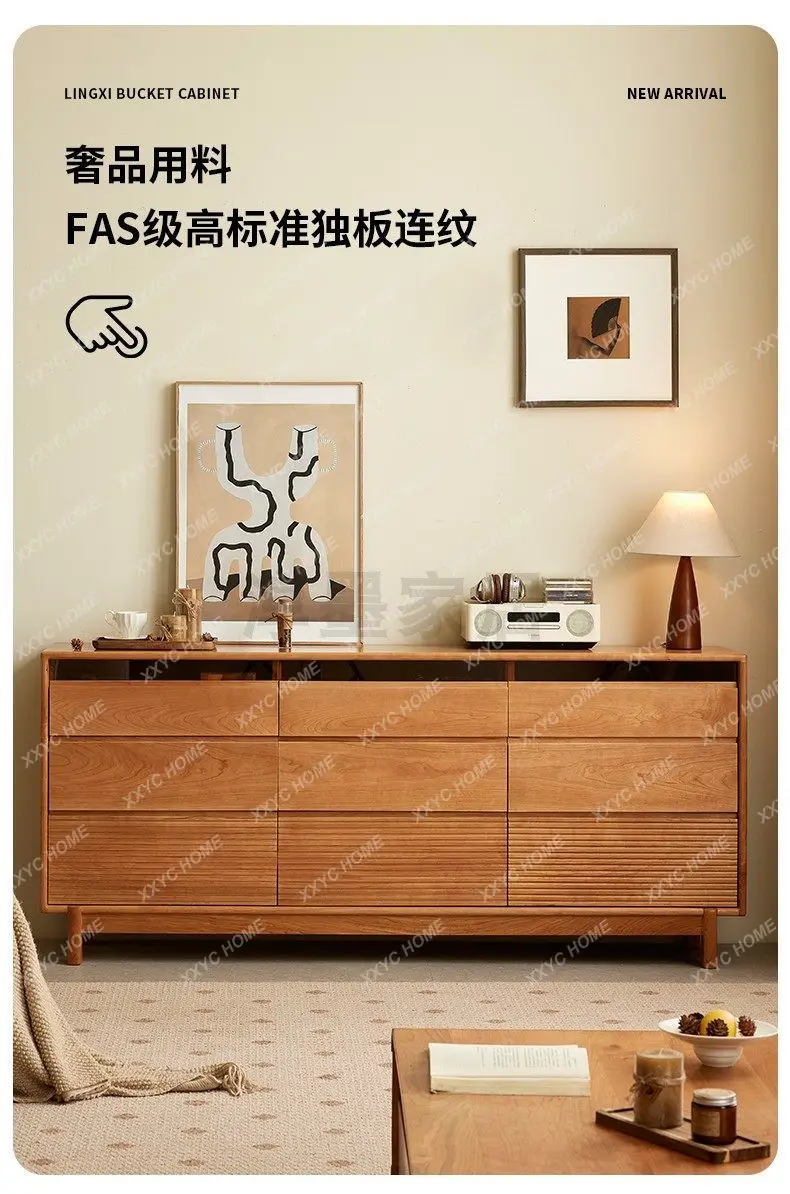 

Cherry wood glass window drawer cabinet storage cabinet all solid wood Lingxi nine chest cabinet