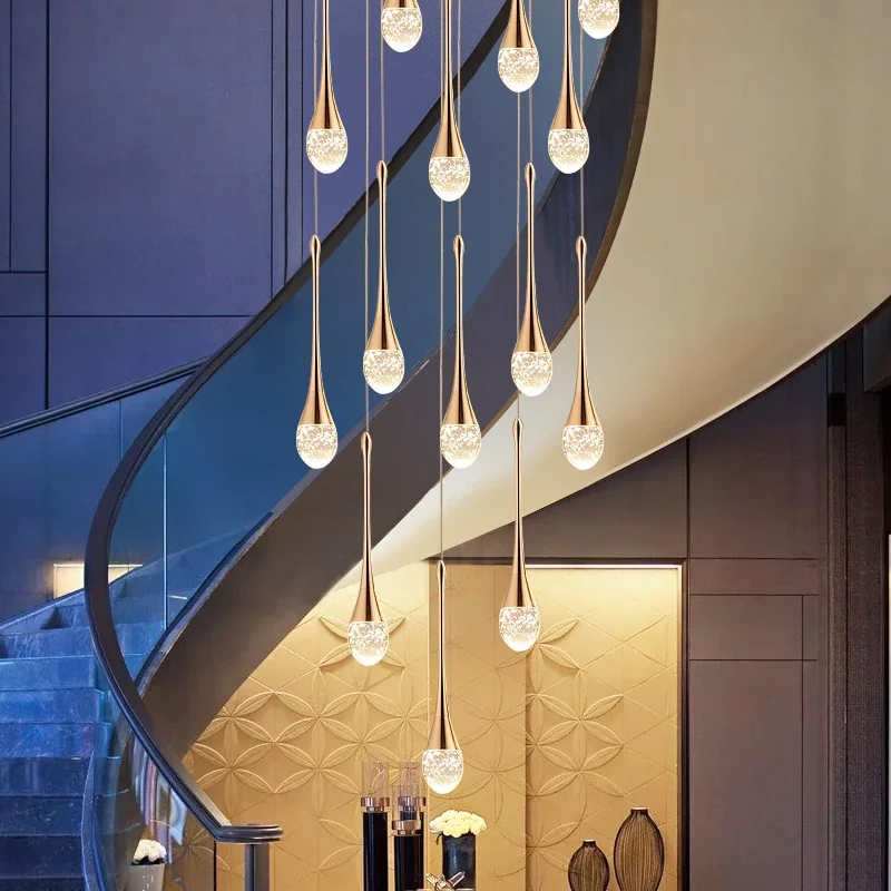 Modern Duplex Loft LED Chandelier Creative Crystal Long Spiral Staircase Chandelier Villa Living Room Hall Lighting Installation