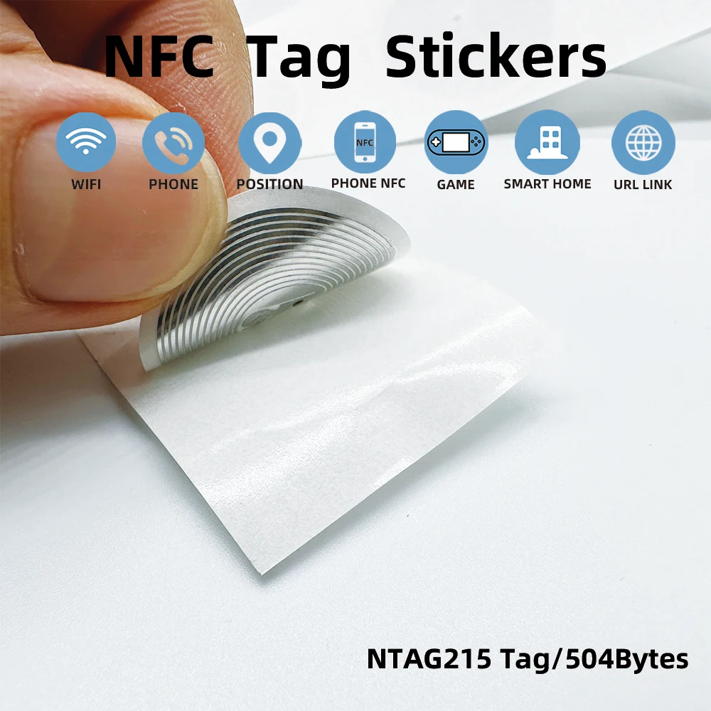 100 unids/lote etiqueta adhesiva NFC 13,56 MHz ISO14443A Ntag 215 pegatinas etiqueta Universal Ntag213 RFID para todos los teléfonos habilitados