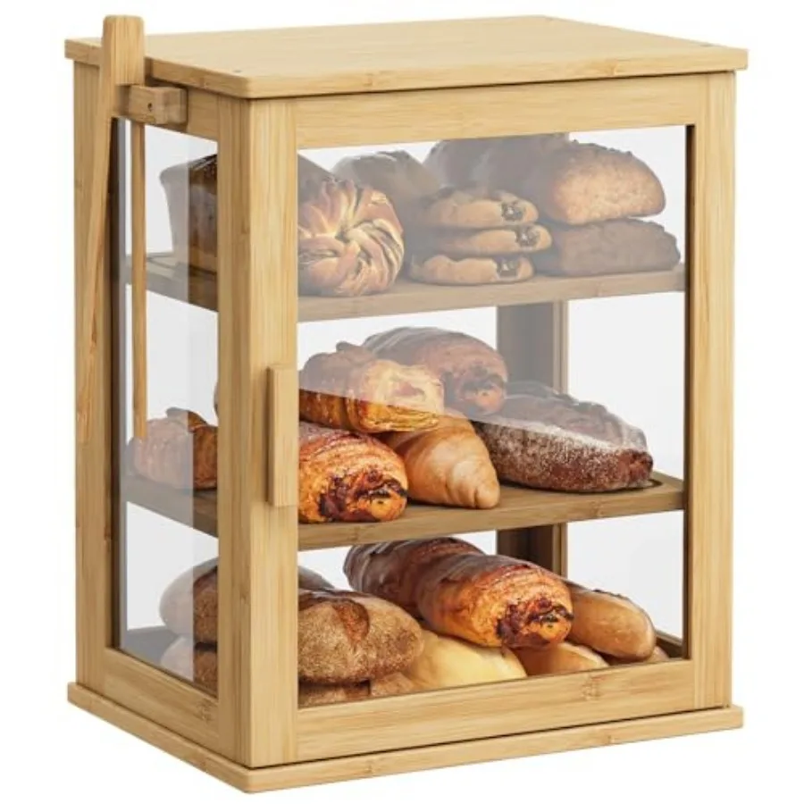 

Bamboo Bread Box for Kitchen Countertop, Large 3 Layers Bread Storage Container for Homemade Bread with Window, Farmhouse Bread