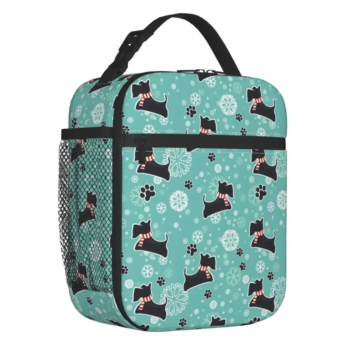 

Snowy Scottie Dog Insulated Lunch Bags for Work School Scottish Terrier Resuable Cooler Thermal Lunch Box Women Children