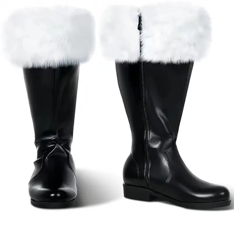 

QQA Christmas Role play Boots Santa Claus Stage Performance Shoes Plush Edge High-top Adult Cosplay Winter Boots Leather Shoes