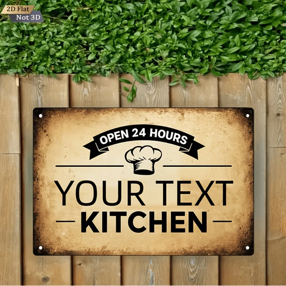 CIFbuy Personalized Custom Text Metal Plaque,24H Open Kitchen Rectangle Wall Sign (Only For Decoration)