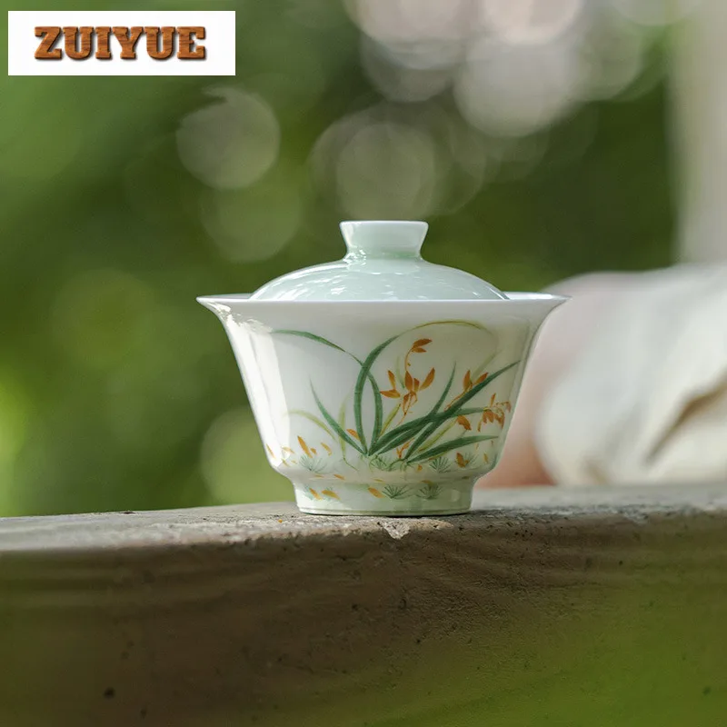 

100 мл Раскрашенные вручную орхидеи Gaiwan Boutique Sopera Not Hot Tea Tureen Чайная чаша с крышкой Набор для приготовления чая Крышка Чаша Посуда для напитков Подарок