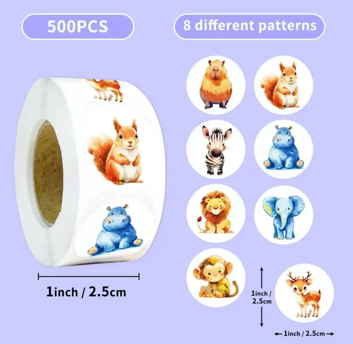 

500 Pieces per Roll there are six different animals in the animal sticker drawing Suitable for Decorative Sealing Applications