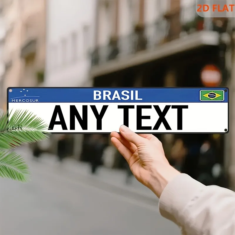 Personalized Customizable Aluminum Street Sign - Retro Brazilian License Plate Style with Custom Text Number for Car Wall Garage