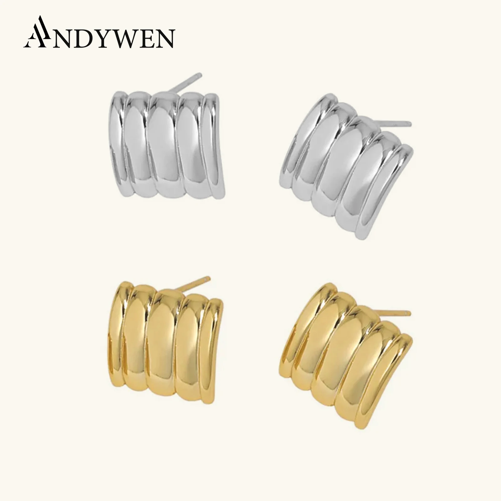 

ANDYWEN 925 Sterling Silver Gold Circle Stud Earring Thick Heavy Luxury Pendiente Luxury Jewelry Clips Party Wedding Jewels