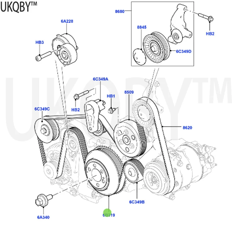 Ra ng e Ro ve r 2013 Cover Plate Pulley Assembly - Tensioning Bolt Pulley · crankshaftLR078547 31480378 JDE37855 JDE38472 LR0252