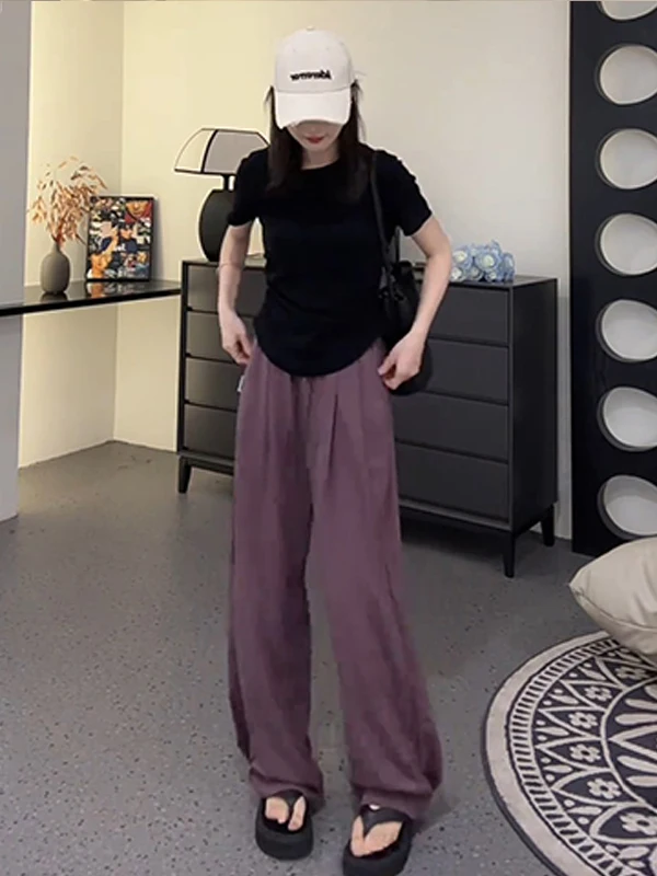 

Lavender Loose Lazy Style Pants Casual Women's Wear Two-Piece Set Summer Versatile Slimming Top And Bottom Ensemble