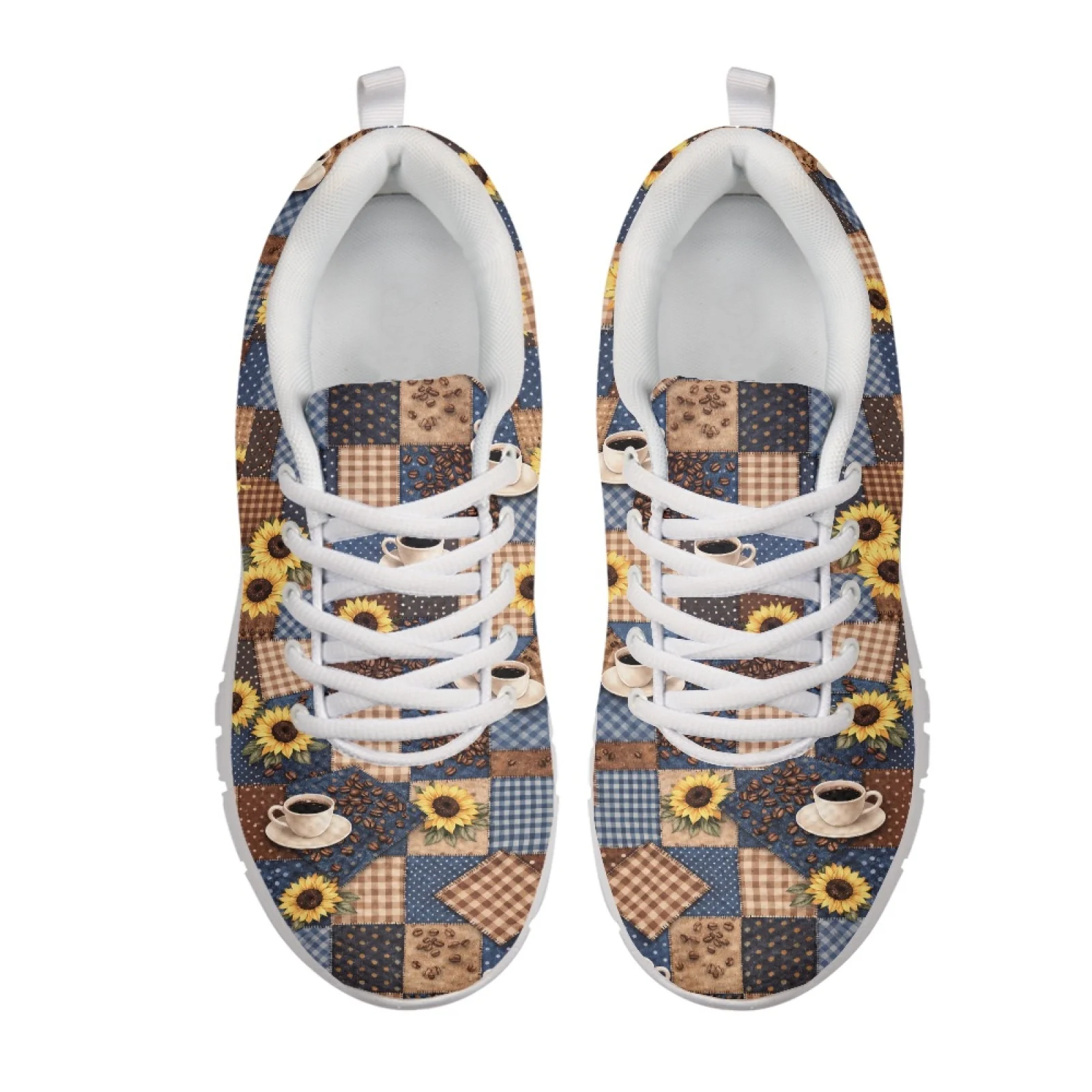 Coloranimal Sunflower Coffee Low Top Athletic Work Shoes for Mens Mesh & EVA Sole Running Athletic Shoes New Trend