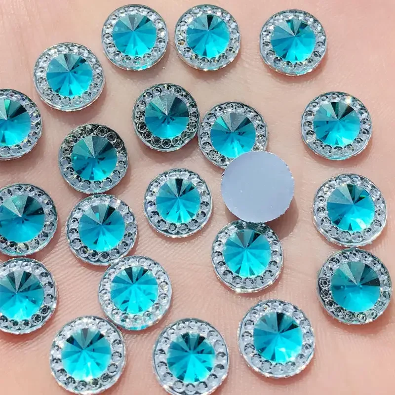 80PCS 10mm Two-tone Round Flat Back stones and crystal Resin Rhinestone trim Gems For Costume Button Crafts -HA33